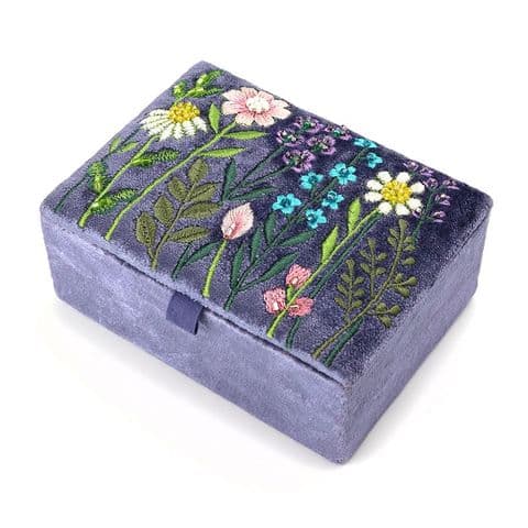 VIOLET BLUE VELVET MEADOW JEWELLERY BOX
