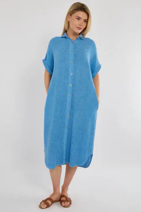 WASHED LINEN BUTTON THROUGH DRESS