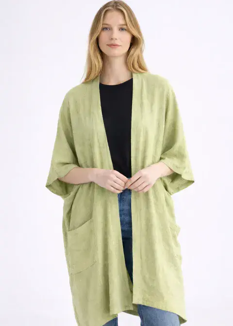 WASHED LINEN TWO POCKET CARDIGAN