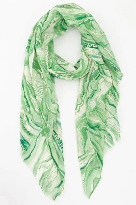WAVE PRINT SCARF WITH GOLD DETAIL GREEN