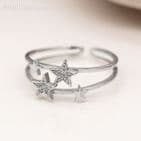 WHITE GOLD PLATED DOUBLE BAND CRYSTAL STAR RING