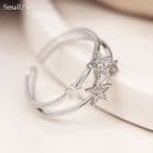 WHITE GOLD PLATED DOUBLE BAND CRYSTAL STAR RING