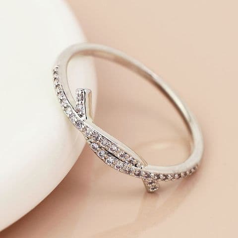 WHITE GOLD PLATED TIED BAND CRYSTAL RING