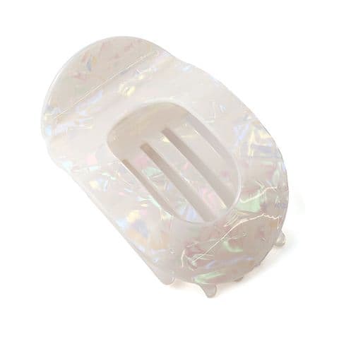 WHITE IRRIDESCENT MARBLE CURVE HAIR COMB CLIP