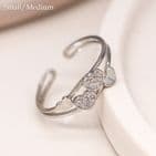 WHT GOLD PLATE DBL BAND HEARTS RING