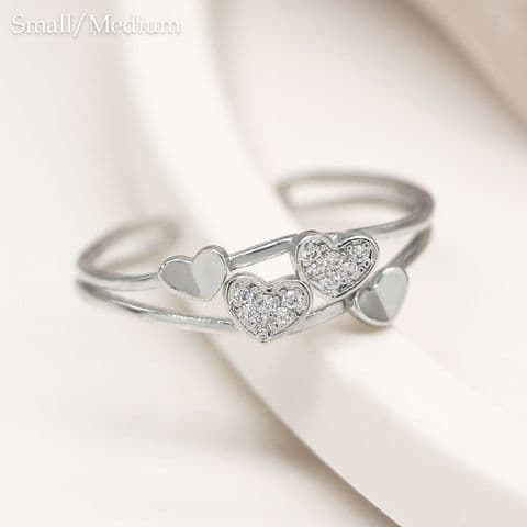 WHT GOLD PLATE DBL BAND HEARTS RING