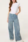 WIDE LEG FLORAL PATTERN JEANS