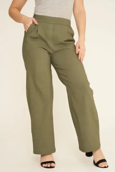 WIDE LEG MAGIC STRETCH TROUSERS IN SAGE
