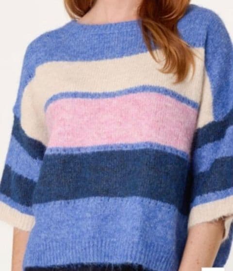 WIDE SLEEVE COLOURBLOCK KNIT JUMPER BLUE