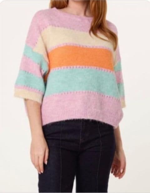 WIDE SLEEVE COLOURBLOCK KNIT JUMPER PINK