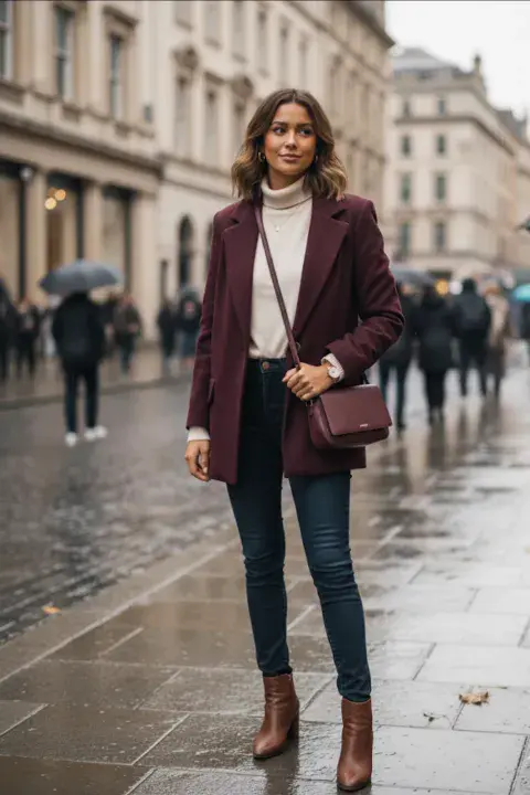 WINE LONG TWEED BLEND BLAZER