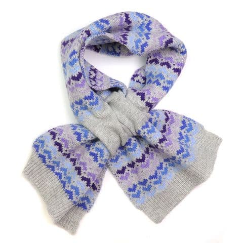 WOOL BLEND BLUE MIX HEART KNIT PULL THROUGH SCARF
