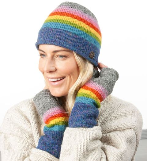 WOOL HEATHER EDGE STRIPE BLUE HEATHER BEANIE