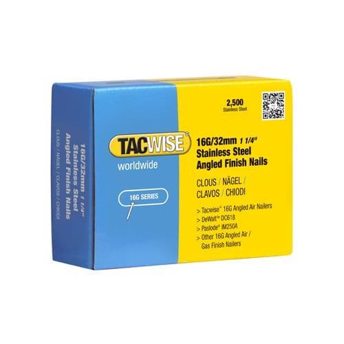 Tacwise 16G x 32mm Stainless Steel Angled Finish Nails 2 500