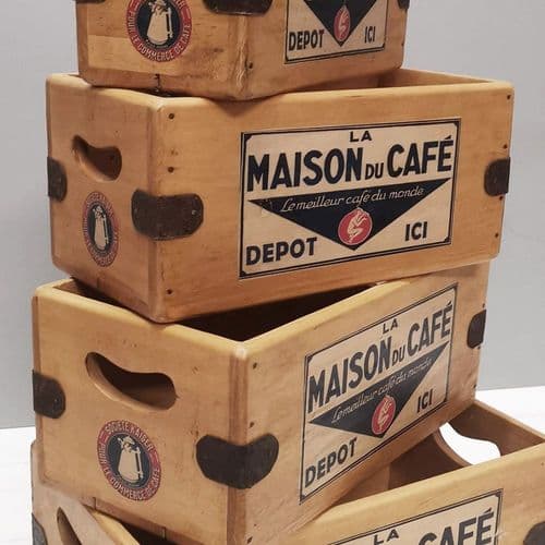 Cafe du Masion Box Wooden Vintage French Advertising Crate