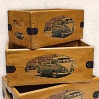 Camper Cafe Vintage Wooden Storage Crate - Air Cooled Van Box