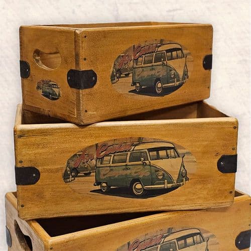 Camper Cafe Vintage Wooden Storage Crate - Air Cooled Van Box