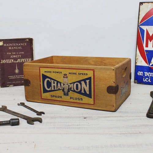 Champion Spark Plugs Box Vintage Wooden Spares Crate