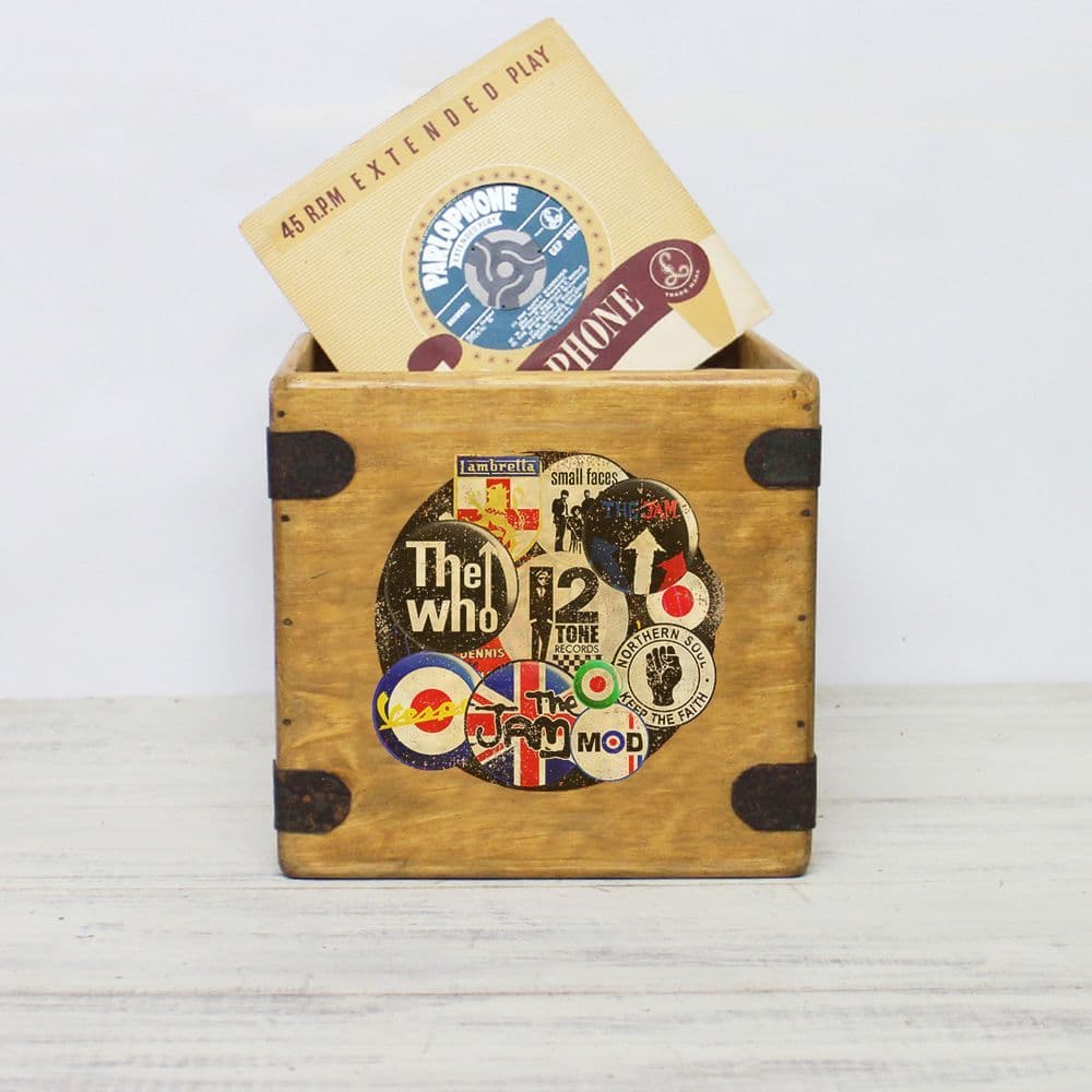 Mod Badges  7 Inch Record Box Vintage Vinyl Crate