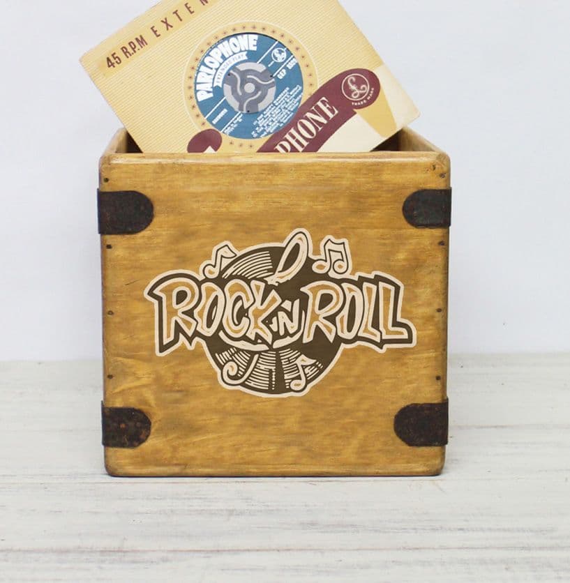 Rock & Roll 7" Record Box Vintage Vinyl Crate