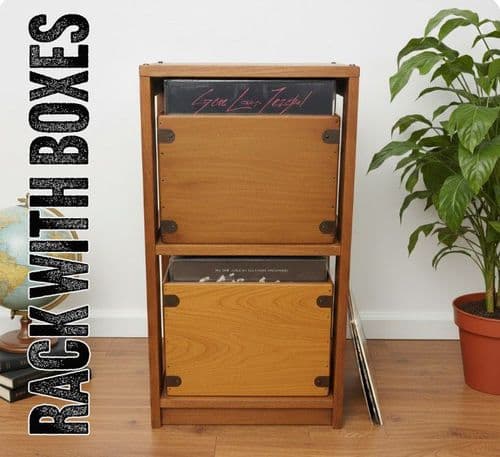Vinyl Record Storage Racks With LP Boxes 2 Bay