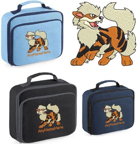 Arcanine from Pokemon design Lunch Bag embroidered with any name.