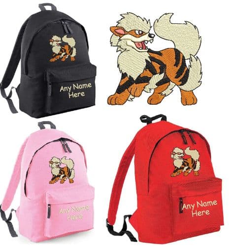 ARCANINE (FROM POKEMON) DESIGN RUCKSACK BACKPACK  EMBROIDERED WITH ANY NAME