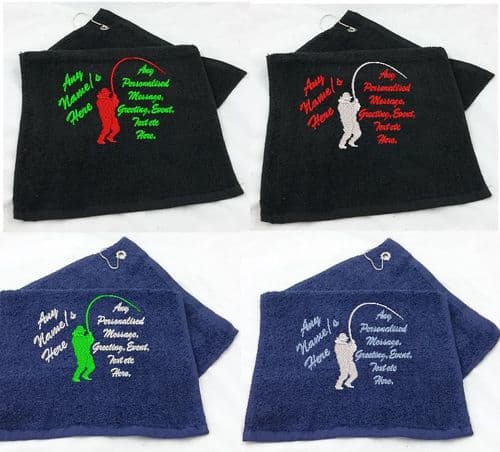 Carper design Fishing towel - Personalised with any name's plus message.