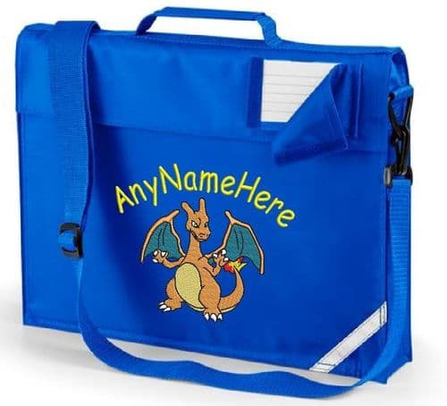Charizard Embroidered book bag with shoulder strap. Embroidered with any name.