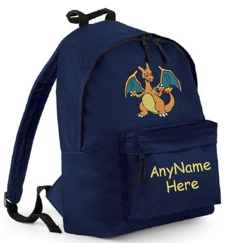 CHARIZARD (FROM POKEMON) DESIGN RUCKSACK BACKPACK  EMBROIDERED WITH ANY NAME