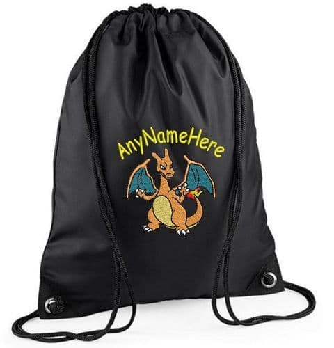 CHARIZARD from (POKEMON) EMBROIDERED DRAWSTRING BAG PERSONALISED WITH ANY NAME