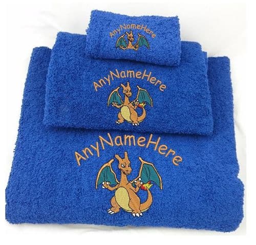 Charizard (Pokemon) Personalised Embroidered Towel set Choice of sizes & Colours
