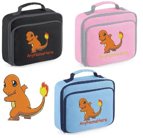 Charmander from Pokeman design Lunch Bag personalised with any name embroidered.
