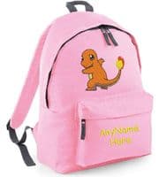CHARMANDER (FROM POKEMON) DESIGN RUCKSACK BACKPACK PERSONALISED WITH ANY NAME