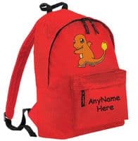 CHARMANDER (FROM POKEMON) DESIGN RUCKSACK BACKPACK PERSONALISED WITH ANY NAME