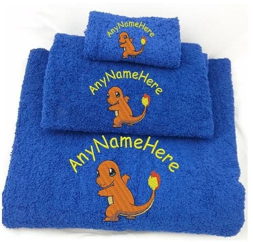 Charmander (Pokemon) Personalised Embroidered Towel set Choice of sizes & Colour
