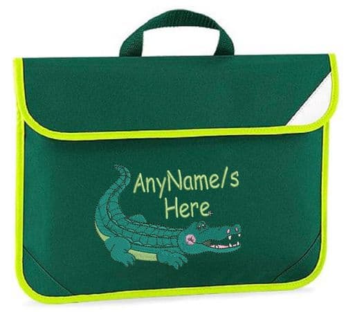 CROCODILE design Book bag / Reading Folder - available in choice of 7 colours. Personalised.