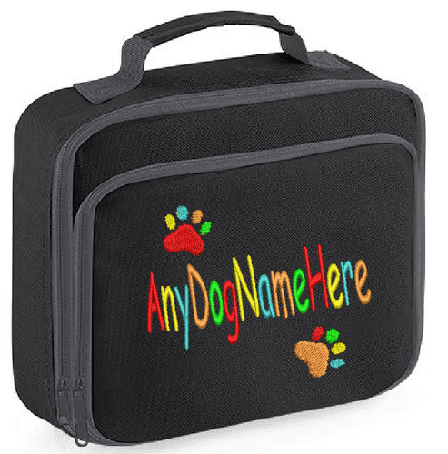 Dogs Lunch and Treat Cool Bag. Rainbow Colours Paw Print Personalised (1)