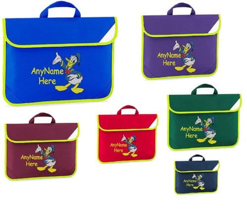 Donald Duck design Book bag - available in choice of 5 colours.  Personalised.