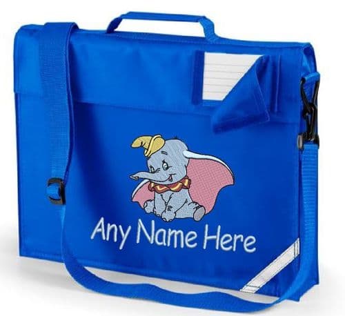 Dumbo Embroidered book bag with shoulder strap. Personalised with any name.