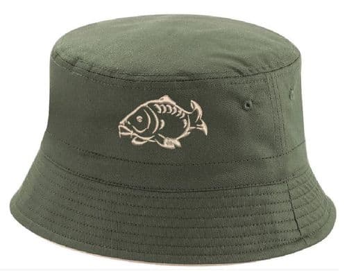 Embroidered Carp Fish Bucket Hat Option to Personalise with any text or name.