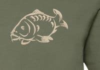 Embroidered Carp Fish Olive Green T-Shirt Option to Personalise with any name.ame