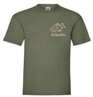 Embroidered Carp Fish Olive Green T-Shirt Option to Personalise with any name.ame