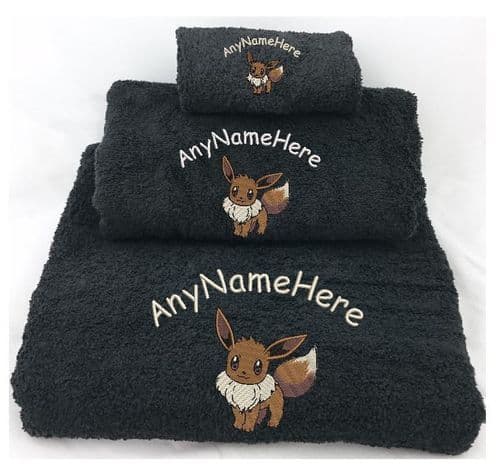 Evee (from Pokemon) Personalised Embroidered Towel set Choice of sizes & Colours