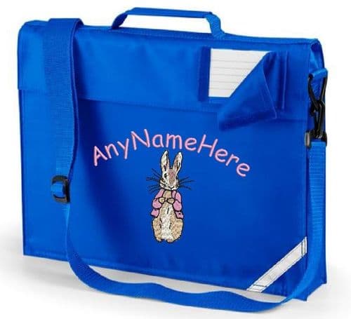 Flopsy Bunny Embroidered book bag with shoulder strap. Personalised with any name.