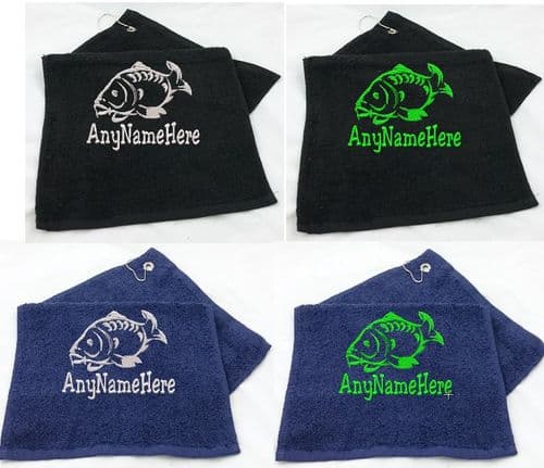 Full Carp Fish Design fishing towel Personalised with any Name.