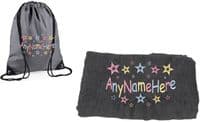 Girls Random Star design Swim bag and Towel set.
