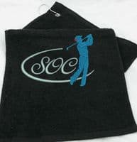 Golf Towel.  Golfer in Swing design with Personalised Initials.
