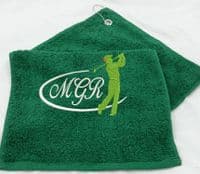 Golf Towel.  Golfer in Swing design with Personalised Initials.