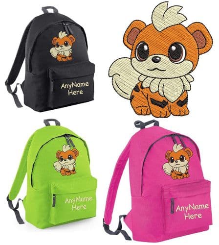 GROWLITH (FROM POKEMON) DESIGN RUCKSACK BACKPACK  EMBROIDERED WITH ANY NAME (1)